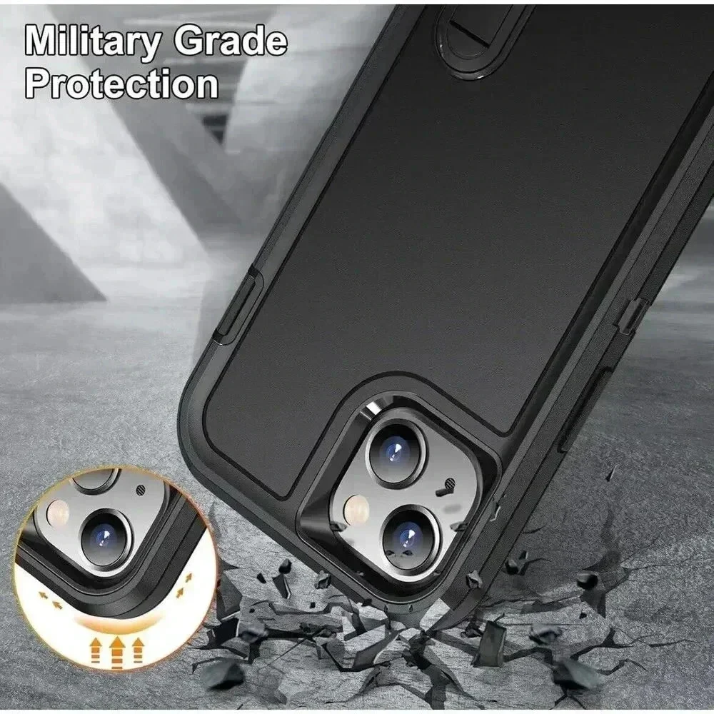 Rugged Kickstand Case for iPhone 15 6.1” Heavy Duty Shockproof Drop-Proof Black‎